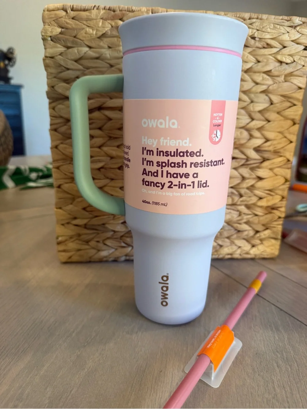 Owala Insulated Travel Mug - Pastel Blue & Mint Handle